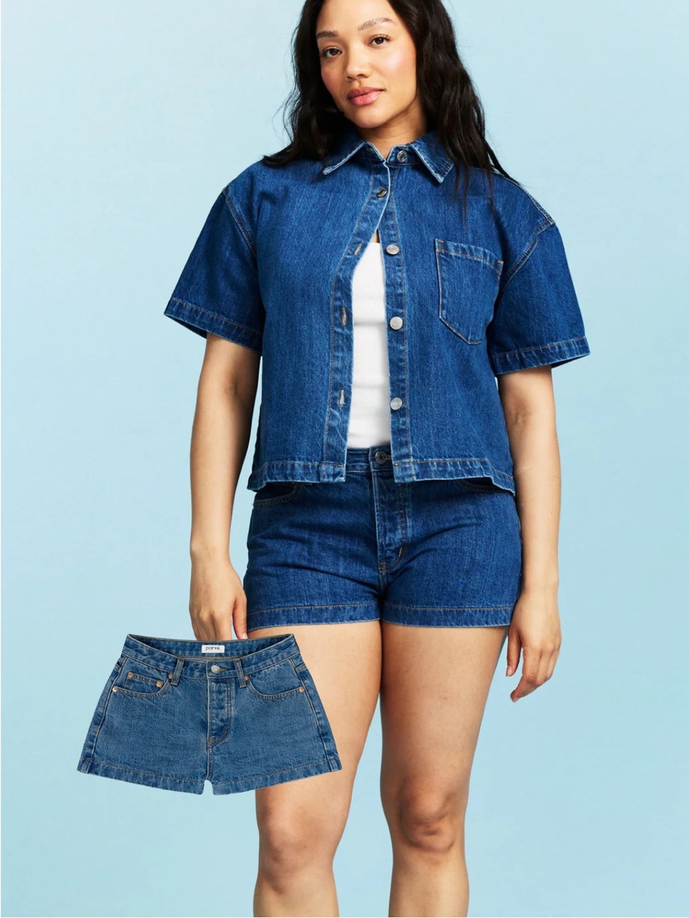 Parke Denim Mini Shorts in Medium Wash